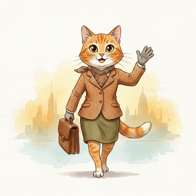 Mucha the cat ready to tackle the day